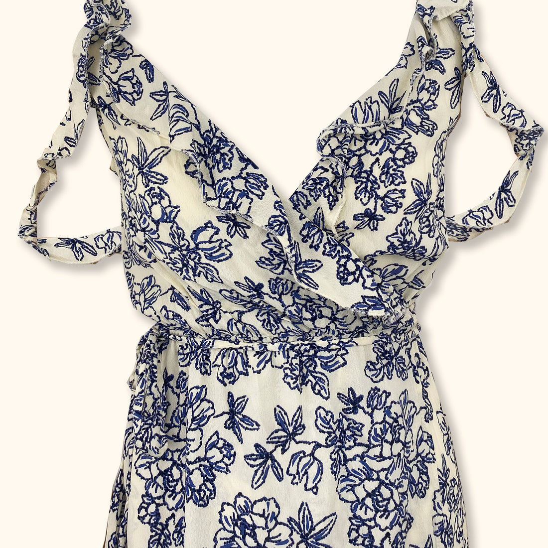 Topshop Blue Floral Wrap Midi Dress - Size XS -  - Dresses