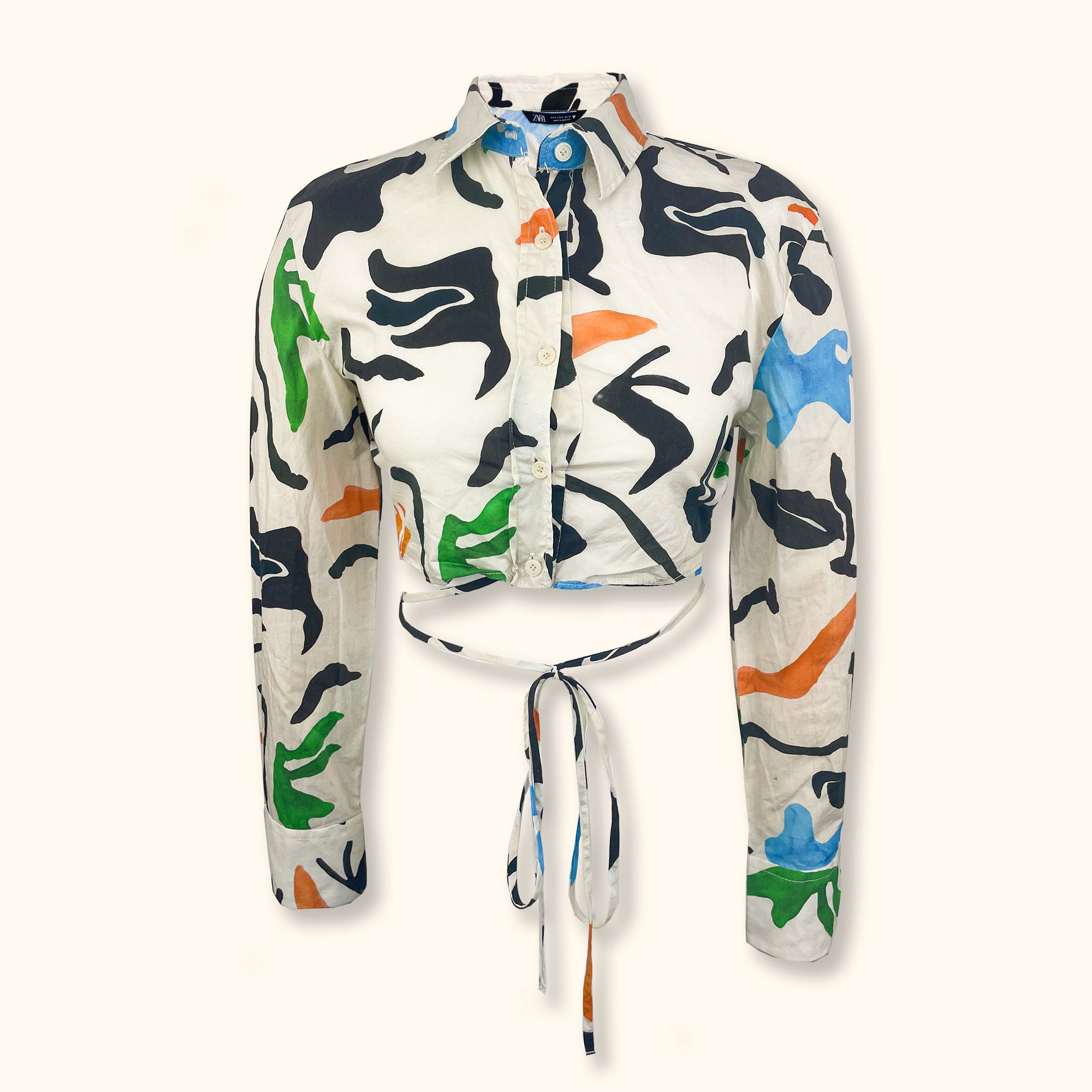 Zara Colourful Cropped Long Sleeve Shirt - Size Small - - Tops & Shirts
