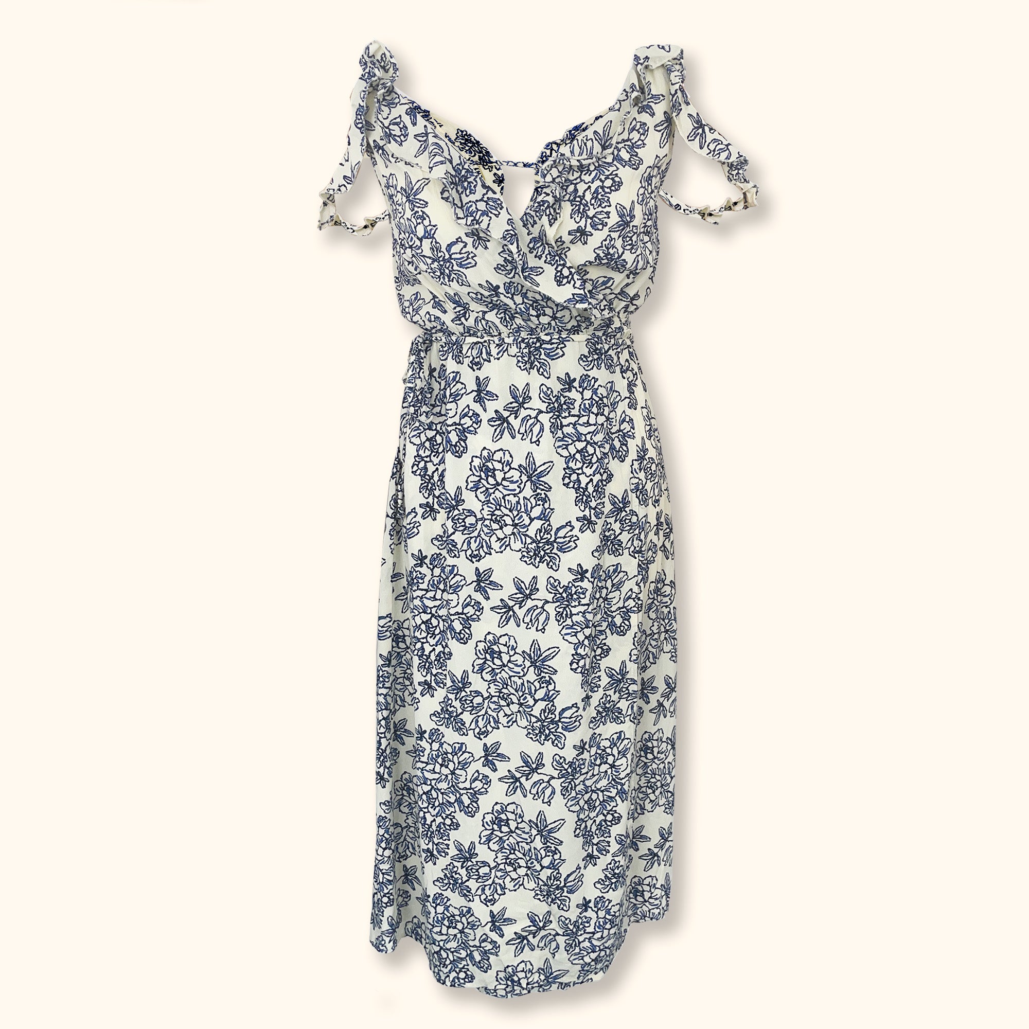 Topshop Blue Floral Wrap Midi Dress - Size XS -  - Dresses