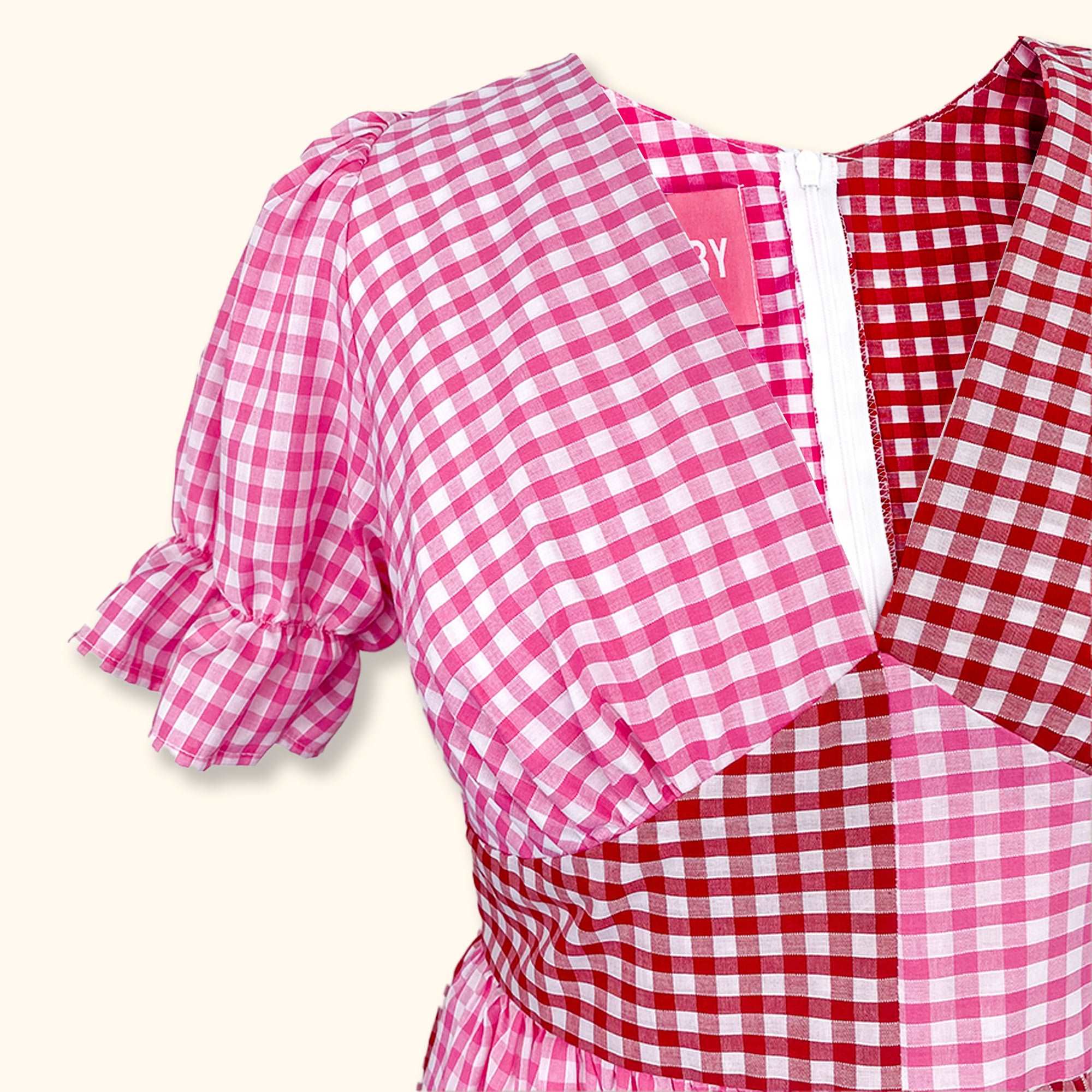 Molby The Label Gingham Tilda Midi Dress Pink and Red - Size 10 - - Dresses