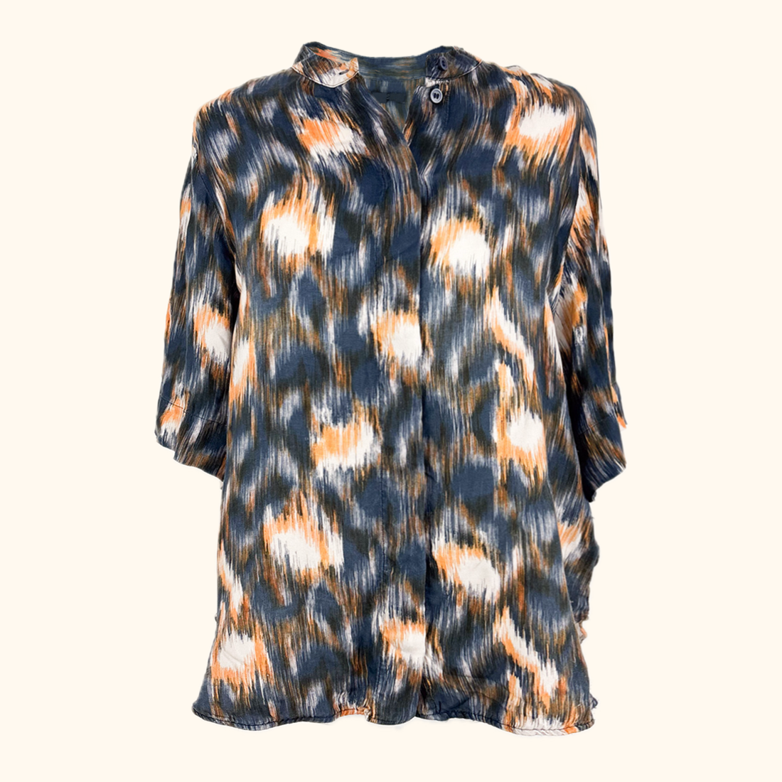 Cos Abstract Pattern Navy Orange Short Sleeve Blouse - Size 10 Cos
