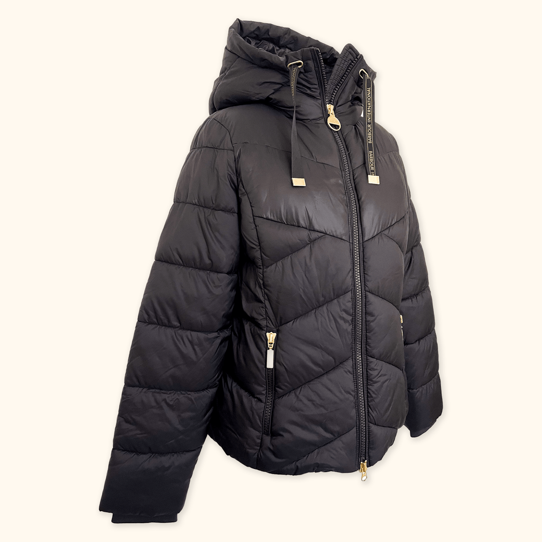 Barbour Black Down Padded Puffer Coat with Hood - Size 12 Barbour