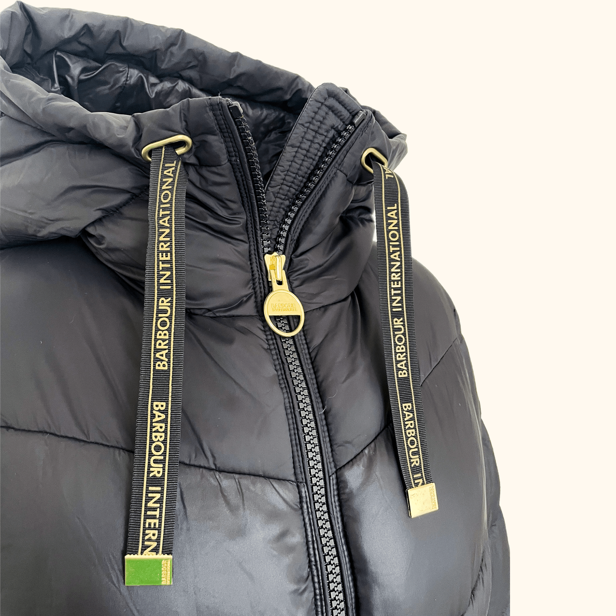 Barbour Black Down Padded Puffer Coat with Hood - Size 12 Barbour