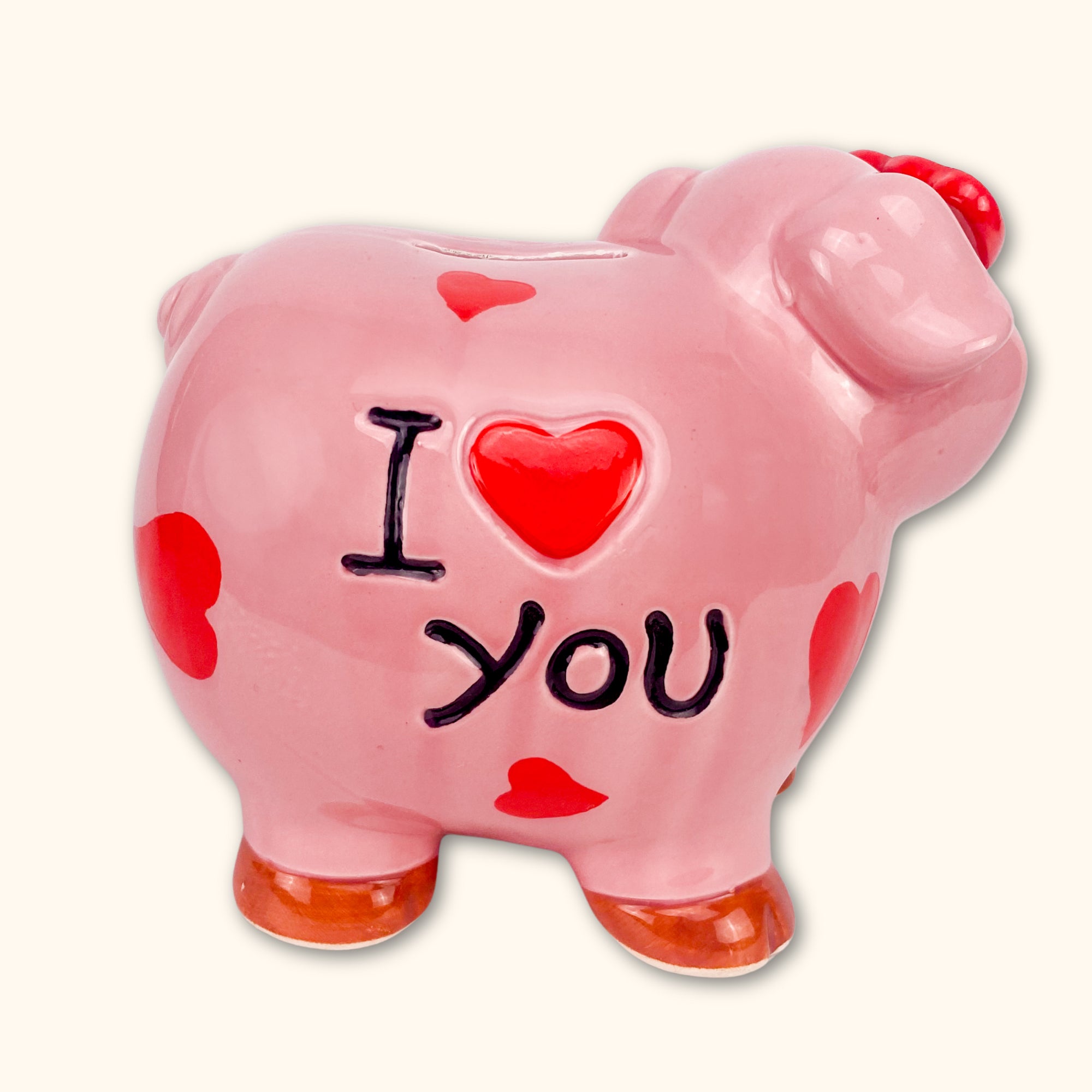 Ceramic "I love you" Pink Pig Piggy Bank - - Home Decor