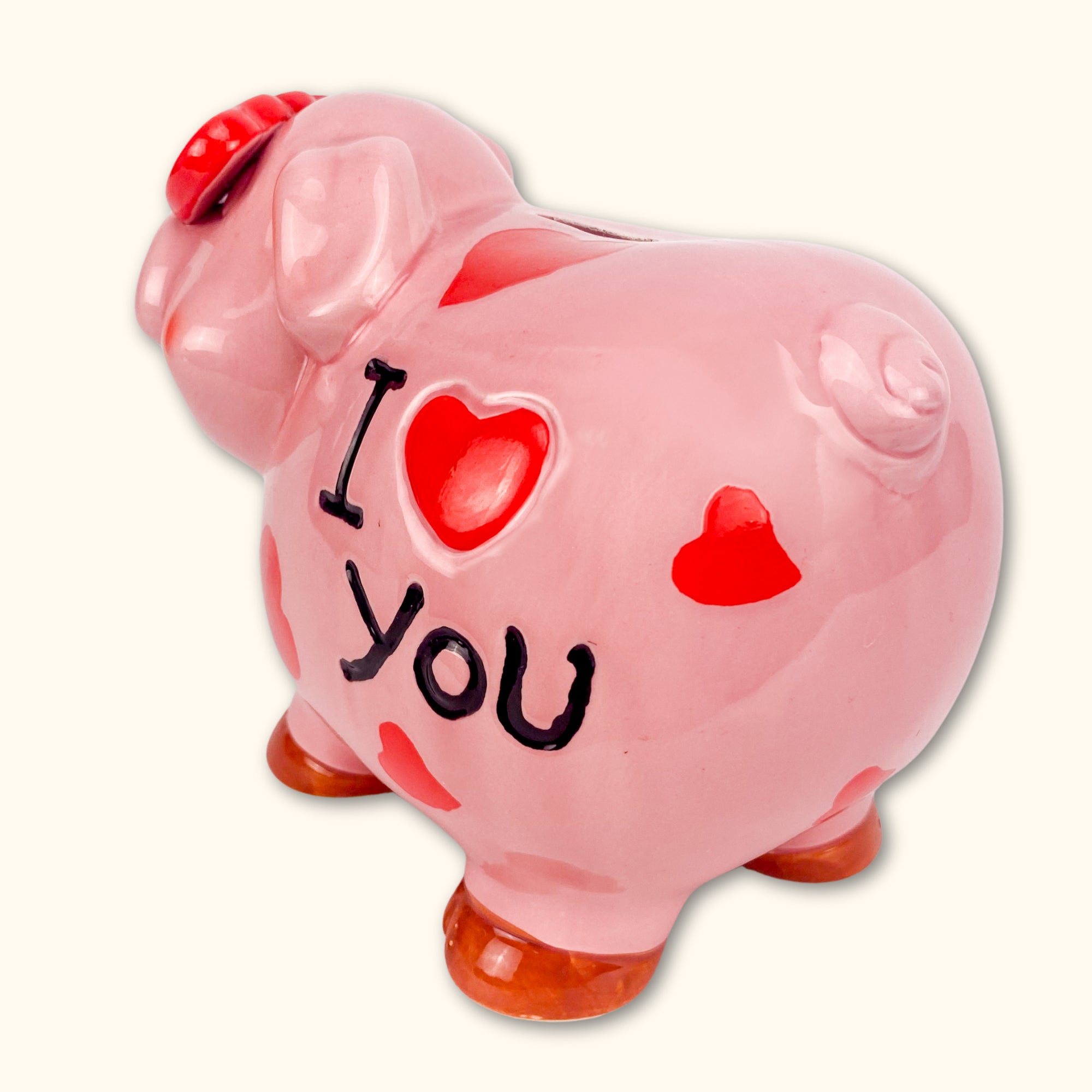 Ceramic "I love you" Pink Pig Piggy Bank - - Home Decor