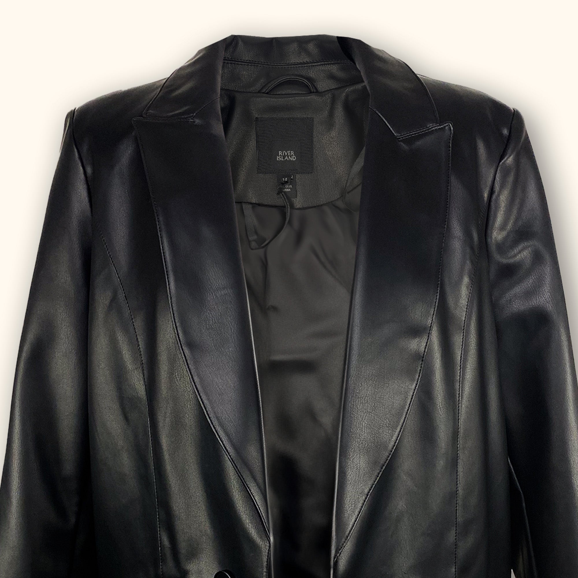 River Island Black Faux Leather Blazer - Size 14 - - Coats & jackets