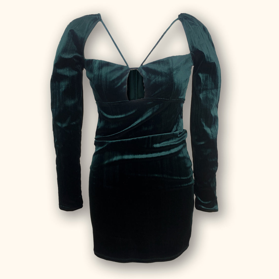 Zara Long Sleeve Green Velvet Dress - Size Small - - Dresses