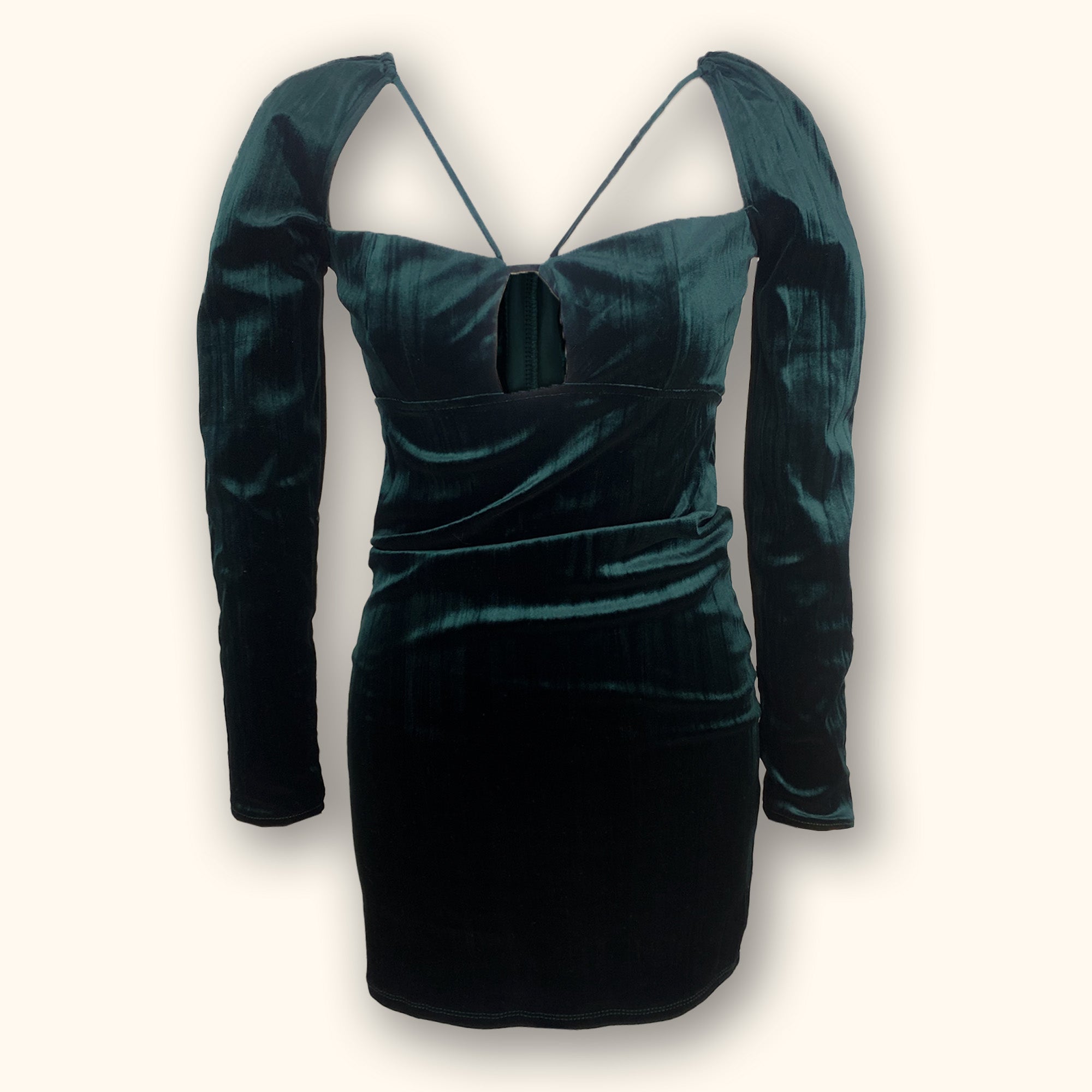 Zara Long Sleeve Green Velvet Dress - Size Small - - Dresses