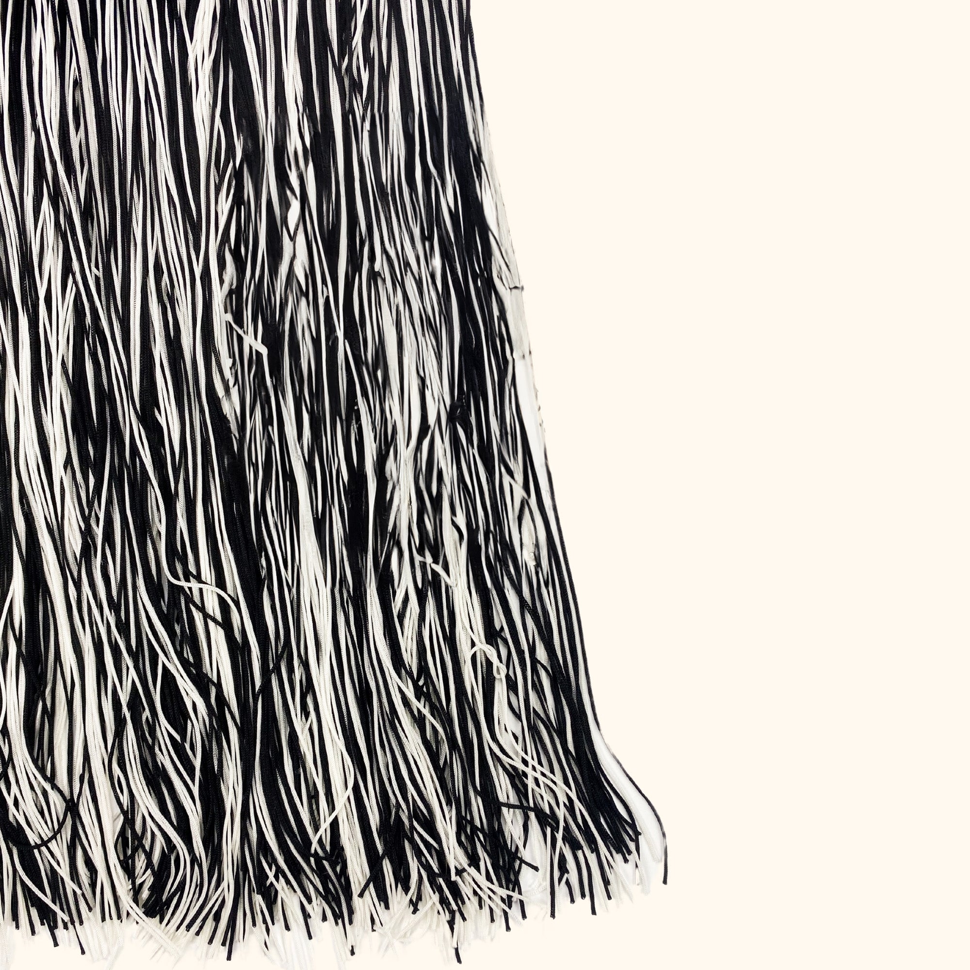 Zara Black and White Fringe Midi Skirt - Size Large - - Skirts