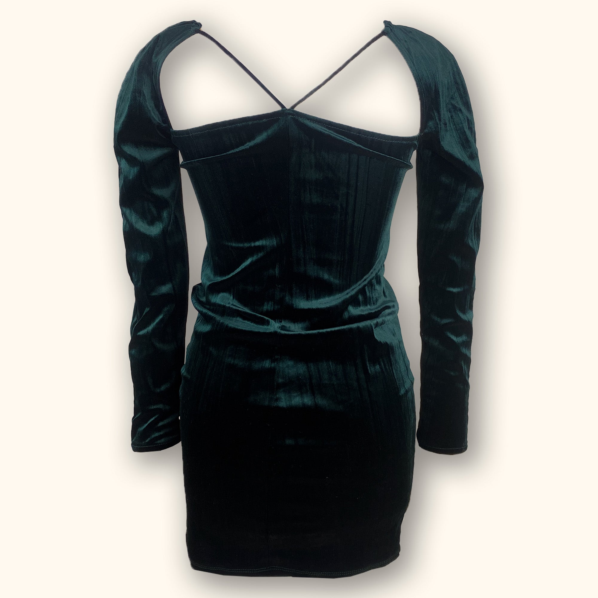 Zara Long Sleeve Green Velvet Dress - Size Small - - Dresses