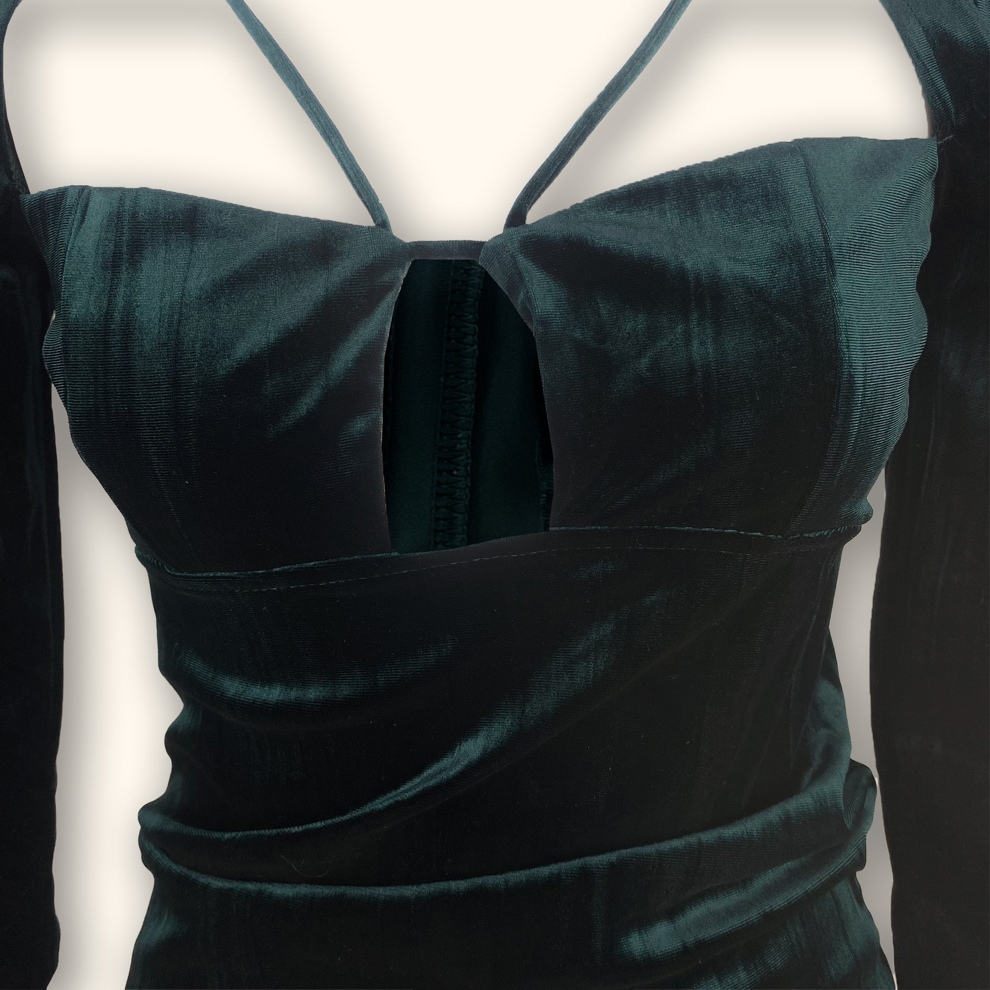 Zara Long Sleeve Green Velvet Dress - Size Small - - Dresses