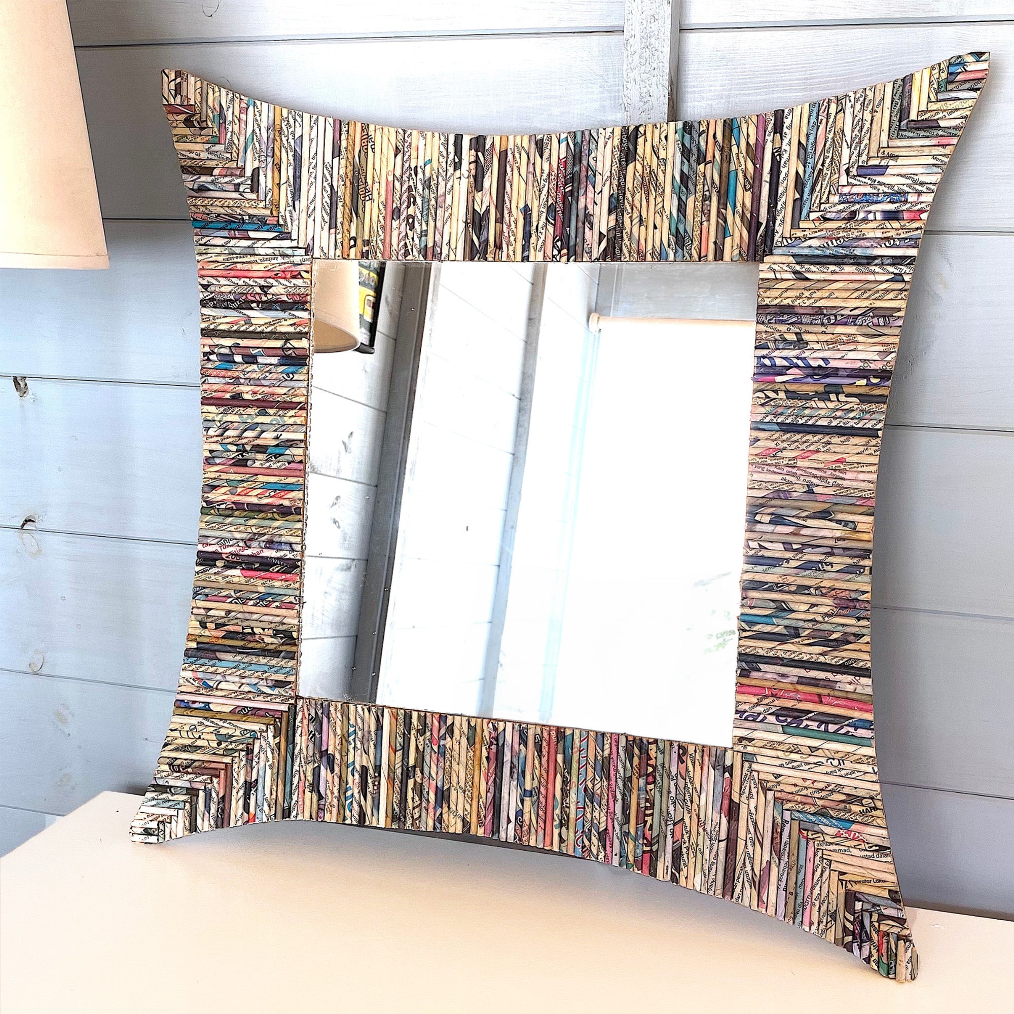 Recycled Newspaper Square Mirror - - Mirrors