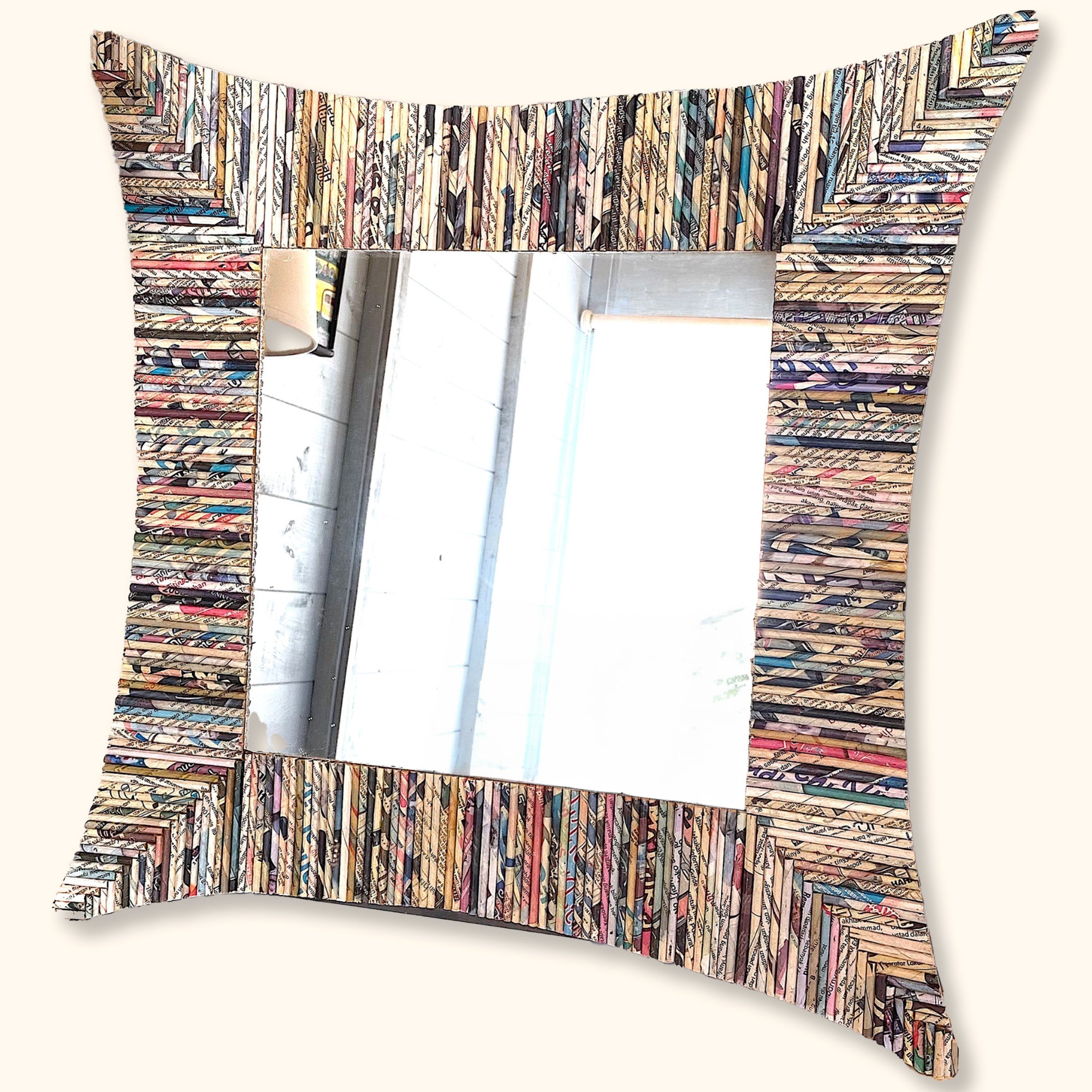 Recycled Newspaper Square Mirror - - Mirrors