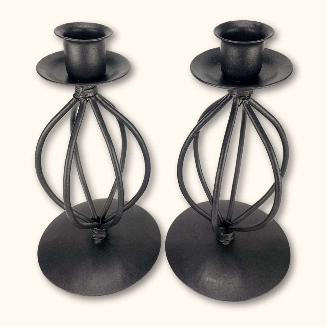 Black Metal Candlestick Holders - Pair of 2 -  - Candle holders
