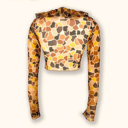 Murci Brown Tie Front Ruffle Long Sleeve Crop Top - Size 8 - Murci - Tops &amp; Shirts