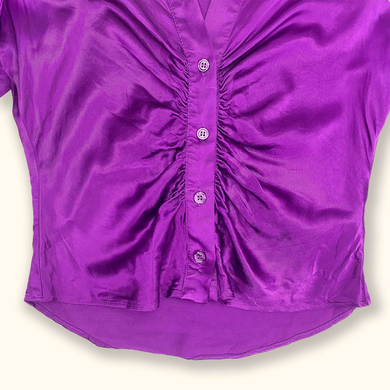 Zara Purple Satin Long Sleeve Shirt - Size Small - Zara - tops