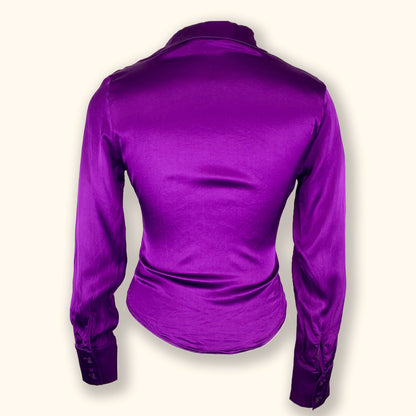 Zara Purple Satin Long Sleeve Shirt - Size Small - Zara - tops