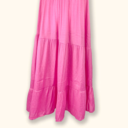 Pink Short Sleeve Flowy Ruffle Maxi Dress - Size XL - Sunshine Thrift - Dresses