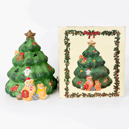 Vintage Christmas Tree Ceramic Tea Light Candle Holder Boxed Sunshine Thrift