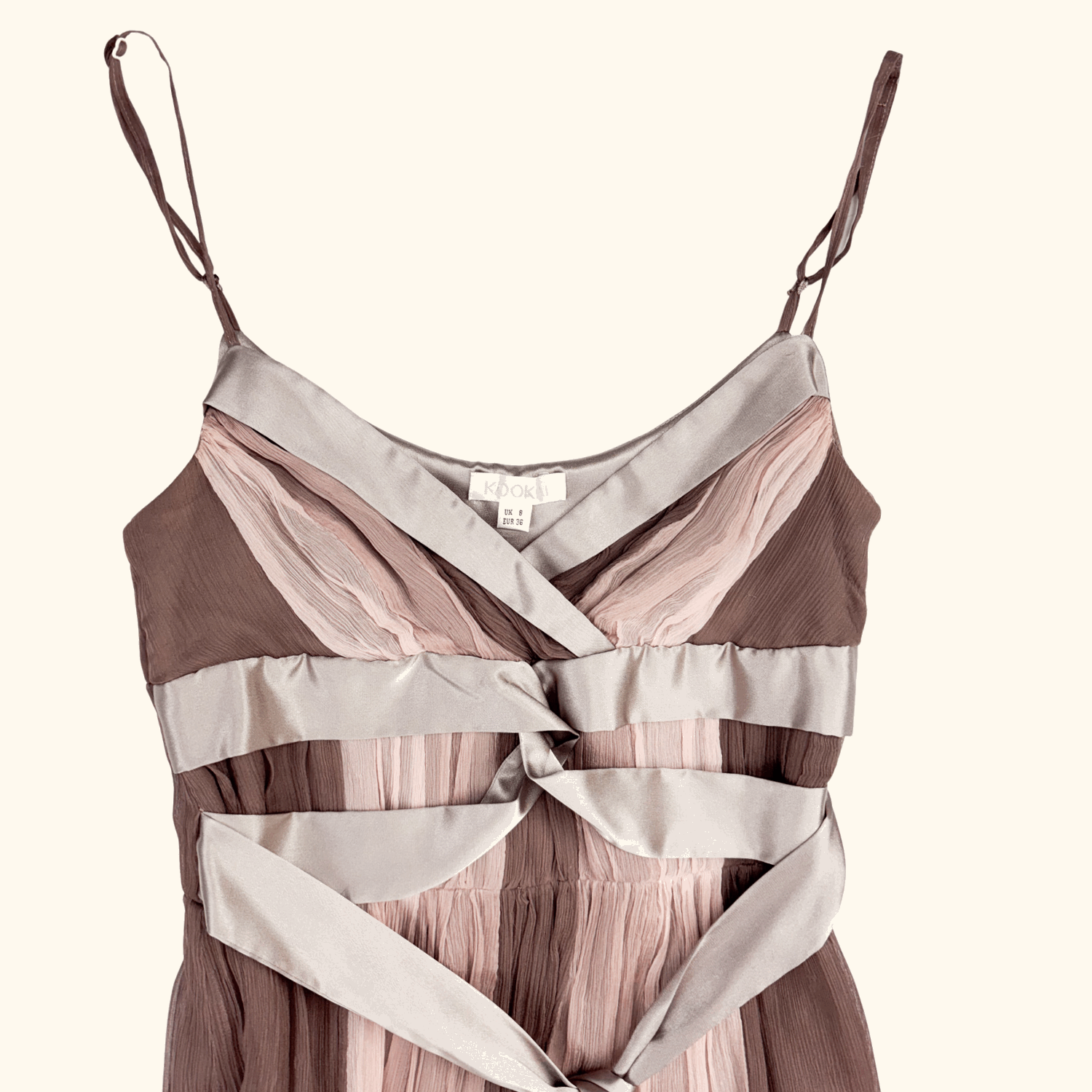 Kookai Whimsyfairy Pink and Brown Ruffle Cami Dress - Size 8