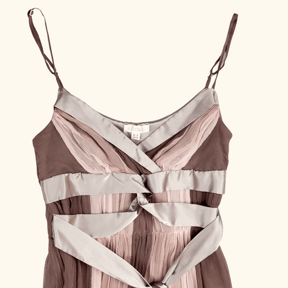 Kookai Whimsyfairy Pink and Brown Ruffle Cami Dress - Size 8