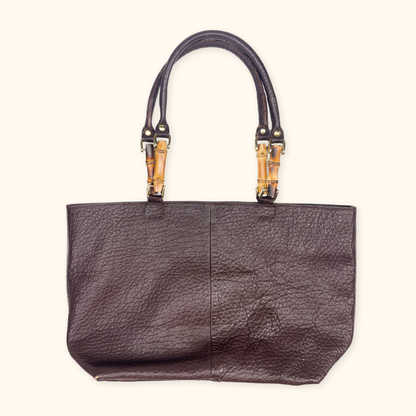 Vintage Brown Faux Leather Shoulder Tote Bag