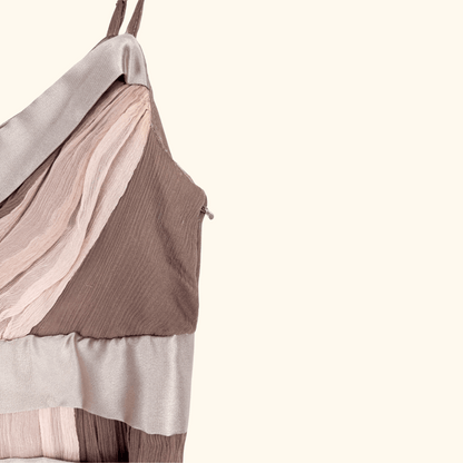 Kookai Whimsyfairy Pink and Brown Ruffle Cami Dress - Size 8 Kookai