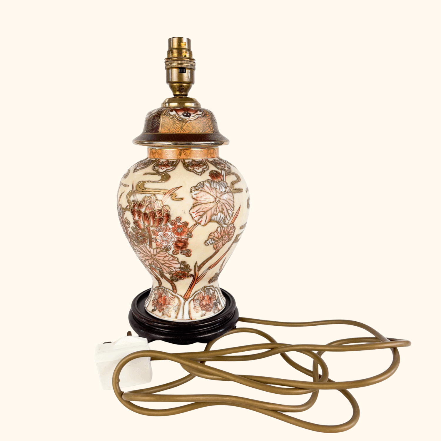 Vintage 1990s Chinese Hand Painted Ginger Jar Lamp Base Sunshine Thrift