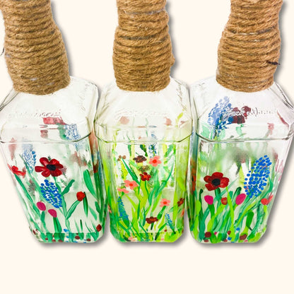 Floral Hand Painted Glass Bottles - Large -  - Decoration