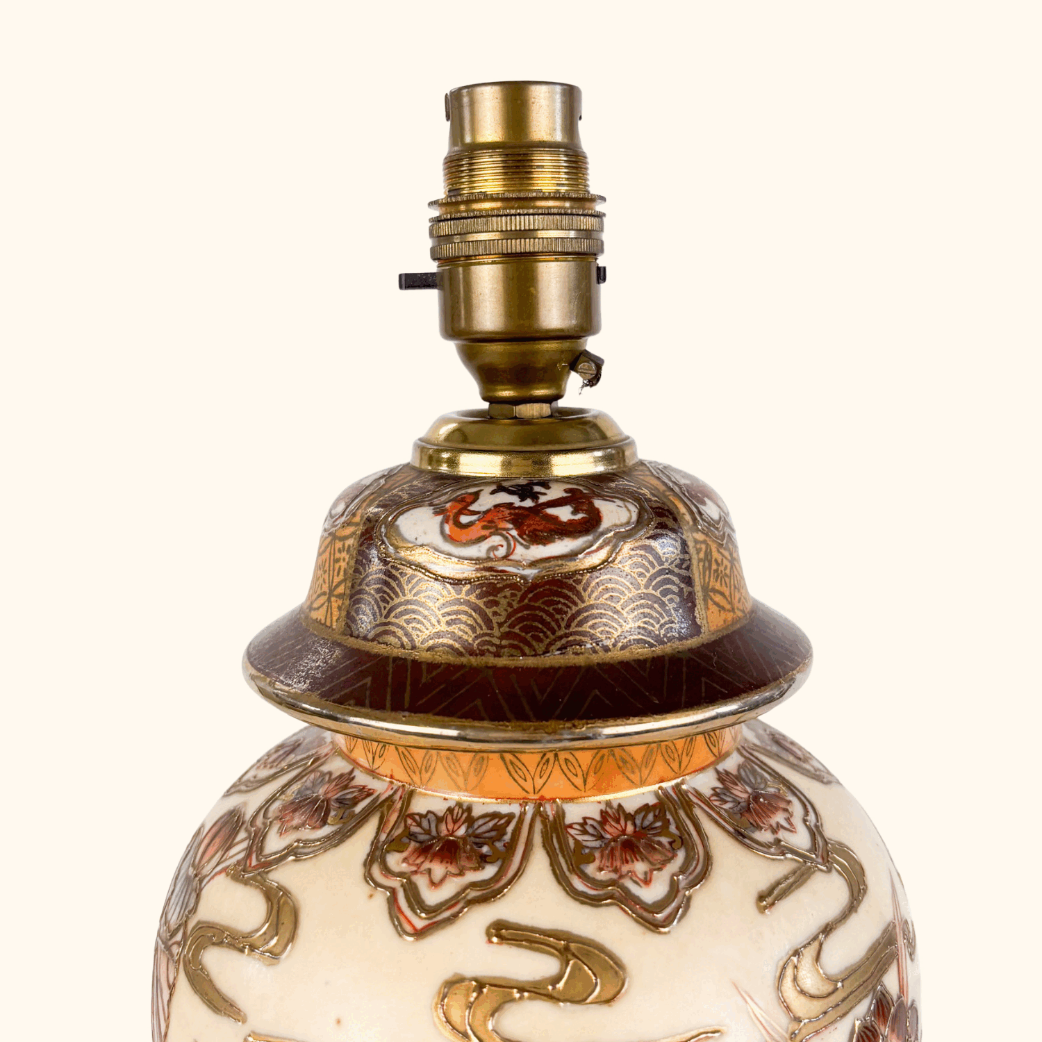 Vintage 1990s Chinese Hand Painted Ginger Jar Lamp Base Sunshine Thrift