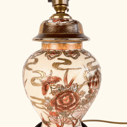 Vintage 1990s Chinese Hand Painted Ginger Jar Lamp Base Sunshine Thrift