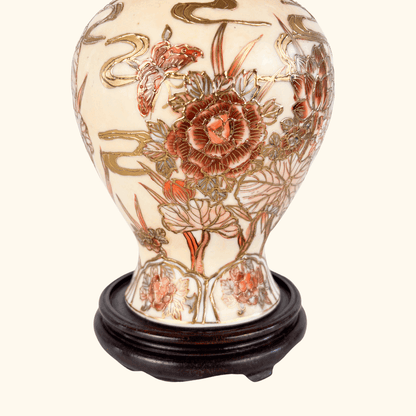 Vintage 1990s Chinese Hand Painted Ginger Jar Lamp Base Sunshine Thrift