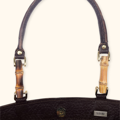 Vintage Brown Faux Leather Shoulder Tote Bag