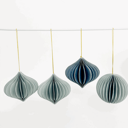 Grey Green Honeycomb Paper Christmas Baubles Set of 4 Sunshine Thrift