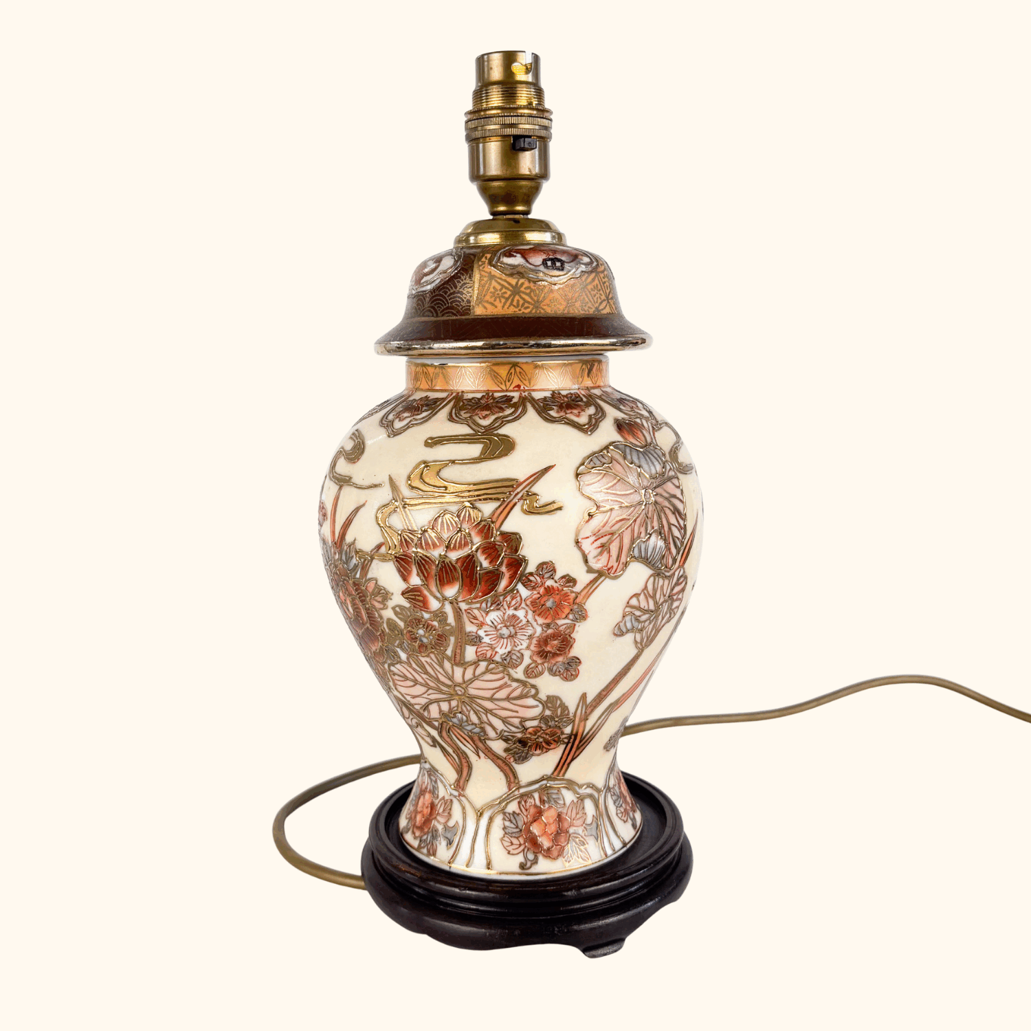 Vintage 1990s Chinese Hand Painted Ginger Jar Lamp Base Sunshine Thrift