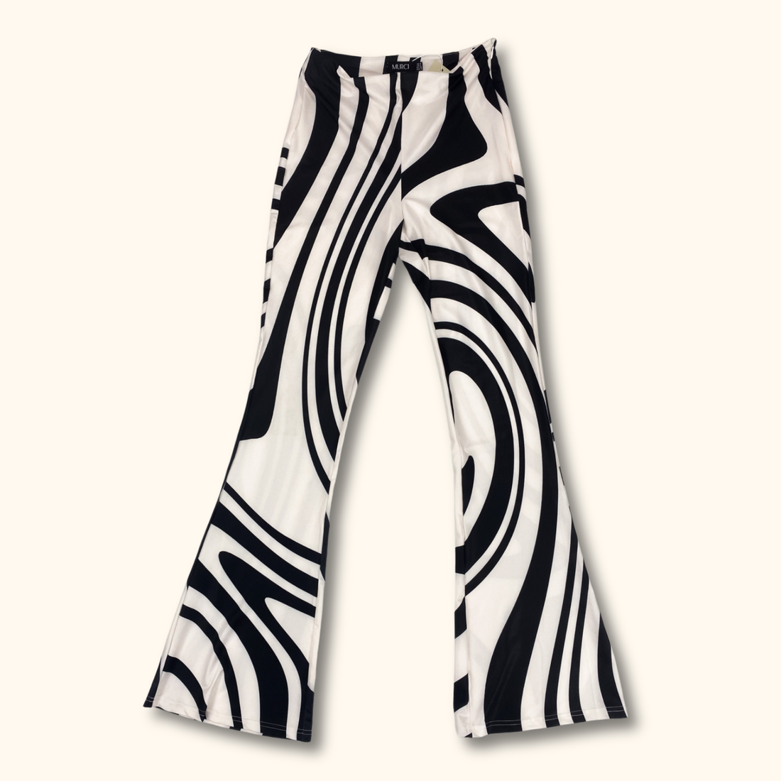 Murci Black and White Swirl High Waisted Flared Trousers - Size 8 - Murci - Trousers