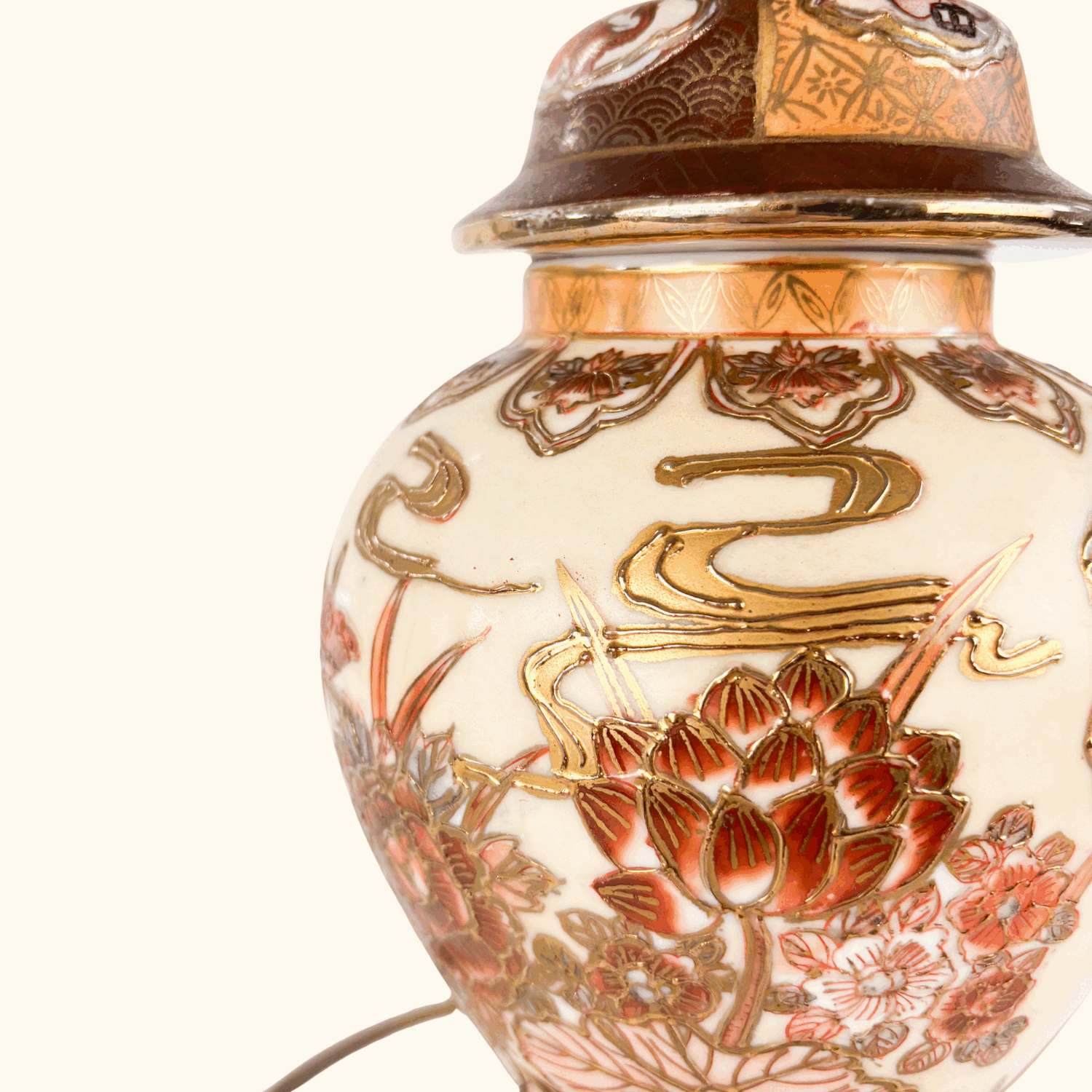 Vintage 1990s Chinese Hand Painted Ginger Jar Lamp Base Sunshine Thrift