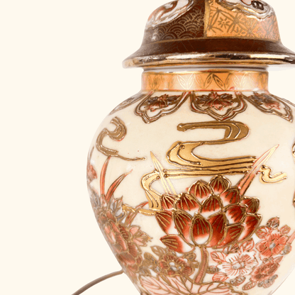 Vintage 1990s Chinese Hand Painted Ginger Jar Lamp Base Sunshine Thrift