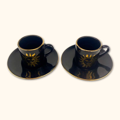 Hornsea Golden Sun Gold and Black Espresso Cup and Saucer - Set of 2 -  - Kitchenware