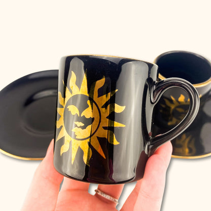 Hornsea Golden Sun Gold and Black Espresso Cup and Saucer - Set of 2 -  - Kitchenware