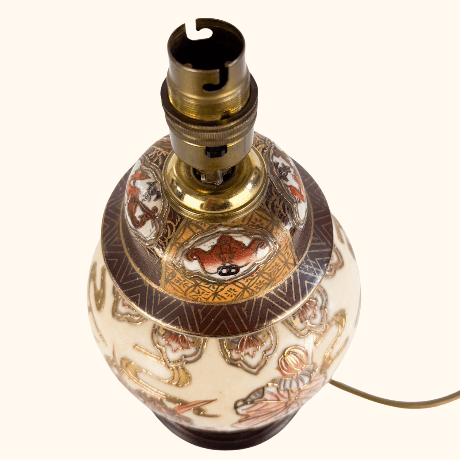 Vintage 1990s Chinese Hand Painted Ginger Jar Lamp Base Sunshine Thrift