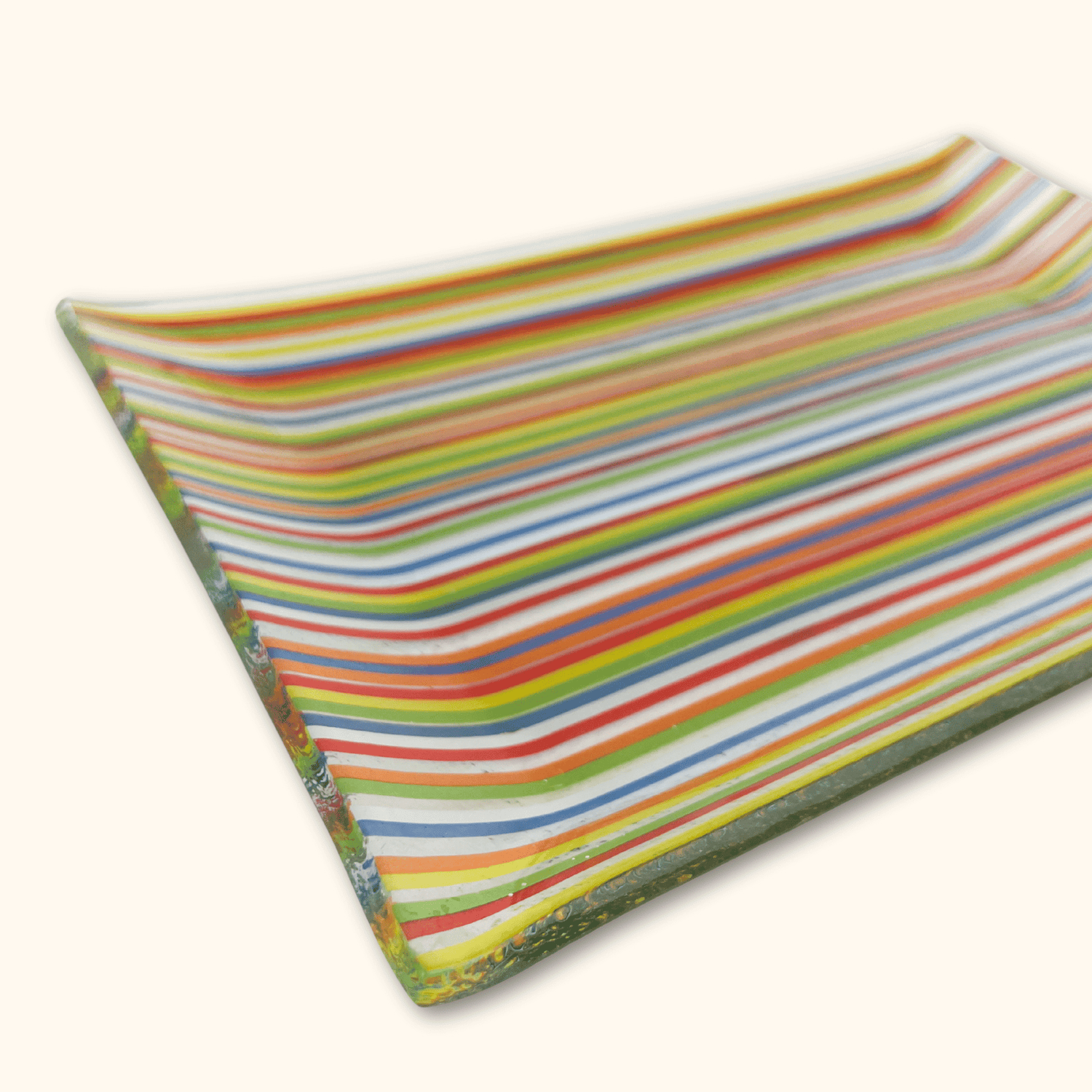 Striped Colourful Glass Rectangle Serving Plate