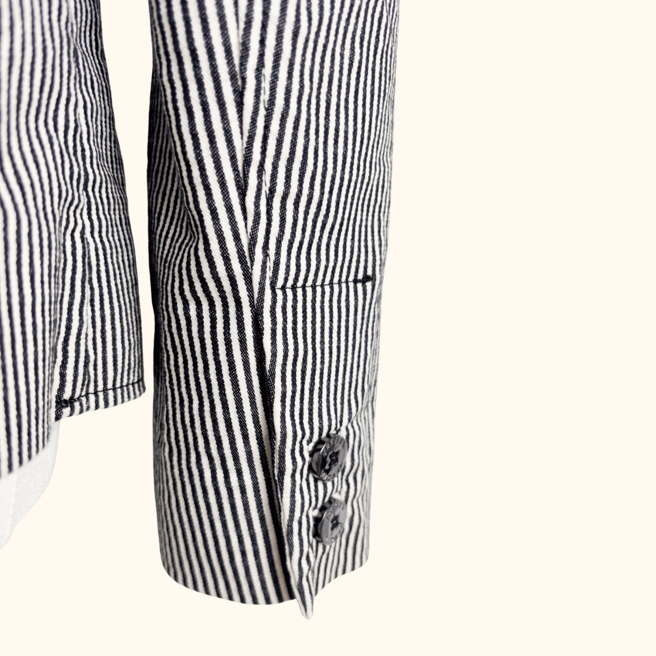 Jaeger Black Pinstripe Cotton Blend Blazer - Size 12 Jaeger