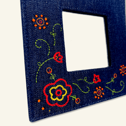 Denim Beaded Square Mirror -  - Picture Frames