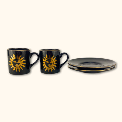 Hornsea Golden Sun Gold and Black Espresso Cup and Saucer - Set of 2 -  - Kitchenware