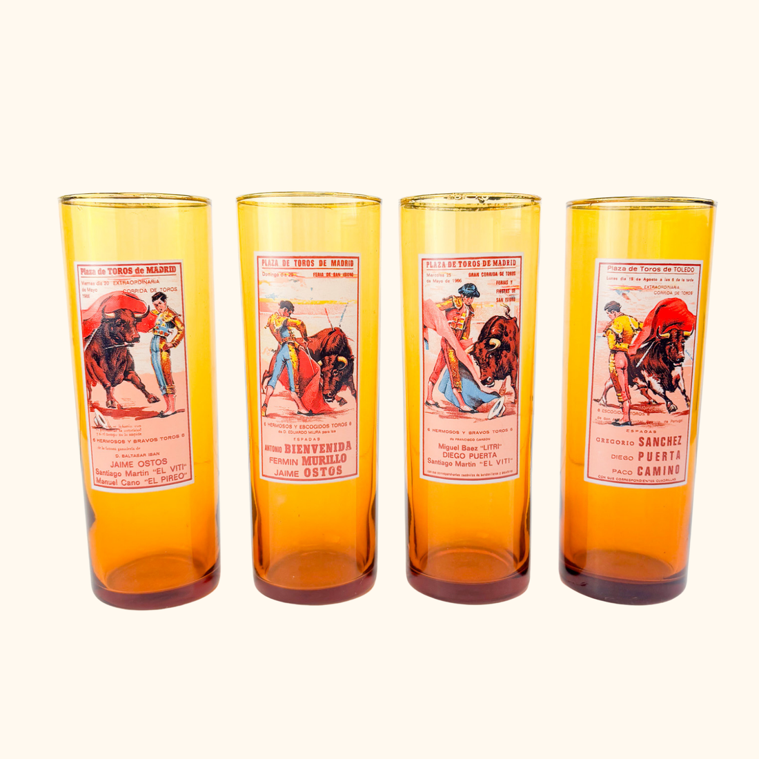 Vintage 1960s Amber Glass Matador Highball Glasses Set of 4 Sunshine Thrift