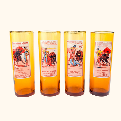 Vintage 1960s Amber Glass Matador Highball Glasses Set of 4 Sunshine Thrift