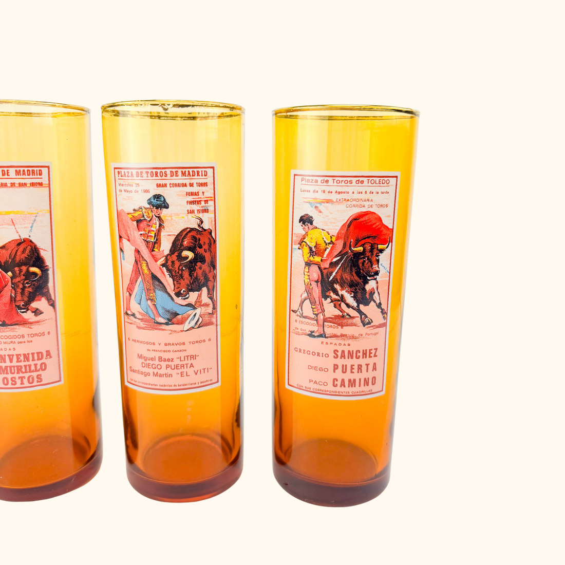 Vintage 1960s Amber Glass Matador Highball Glasses Set of 4 Sunshine Thrift