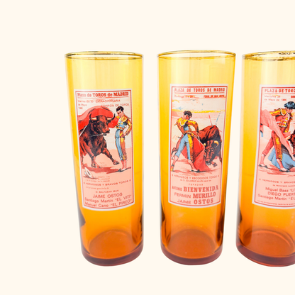 Vintage 1960s Amber Glass Matador Highball Glasses Set of 4 Sunshine Thrift