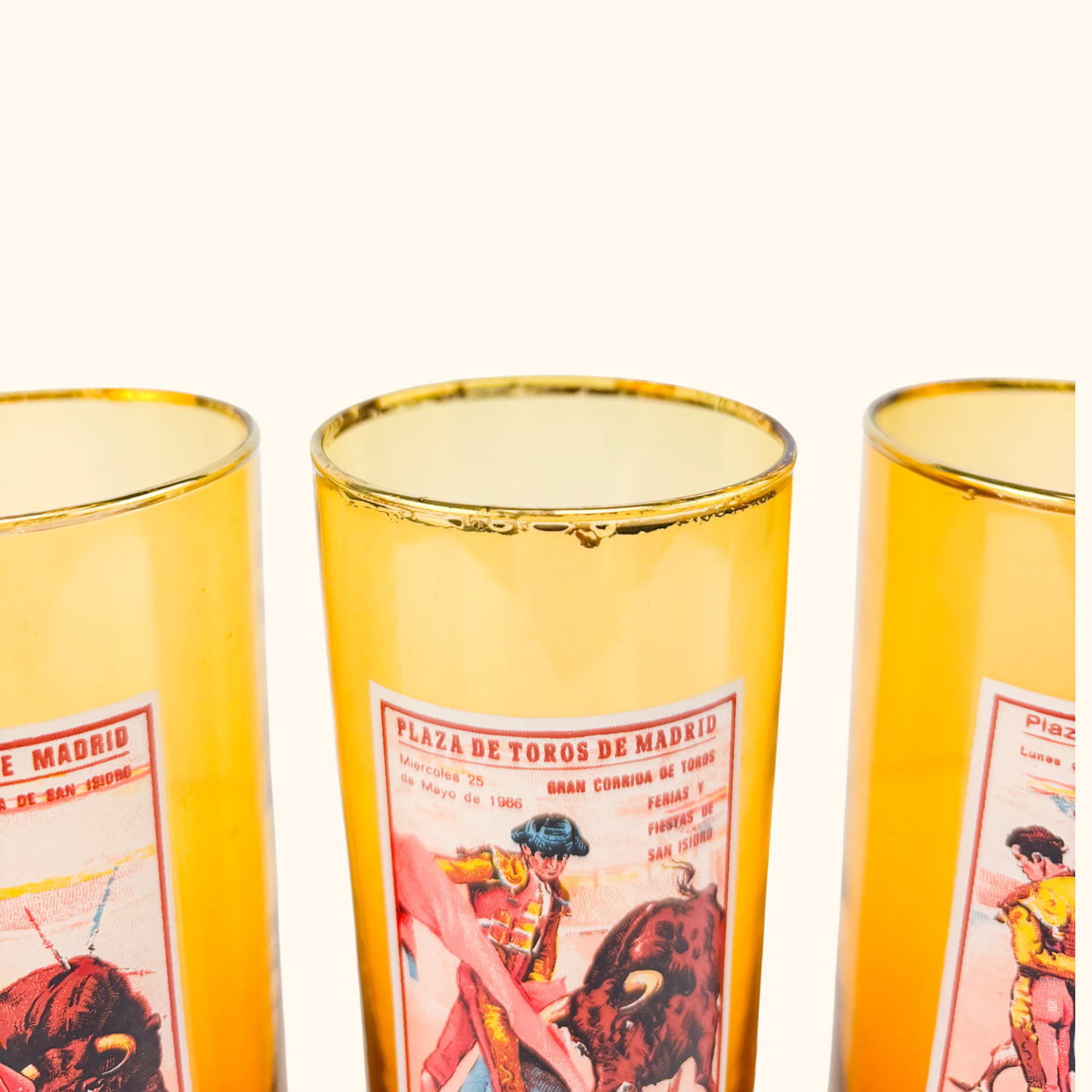 Vintage 1960s Amber Glass Matador Highball Glasses Set of 4 Sunshine Thrift